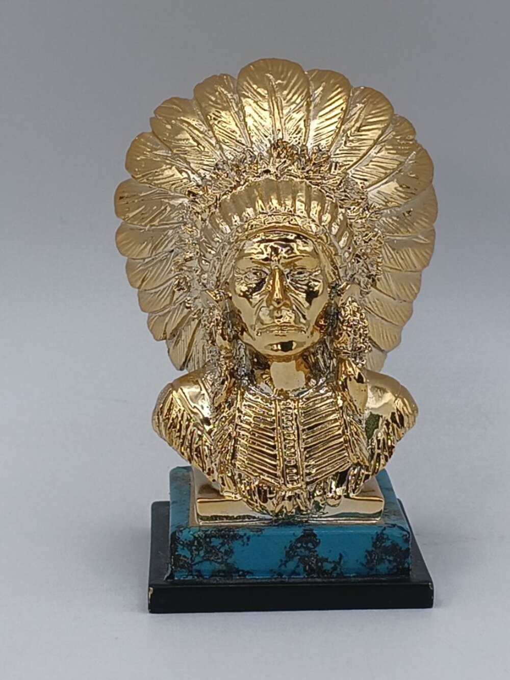 Hawthorne Village Golden Sculpture Indian Half Eagle Flatbed Statue Bust 3.5"